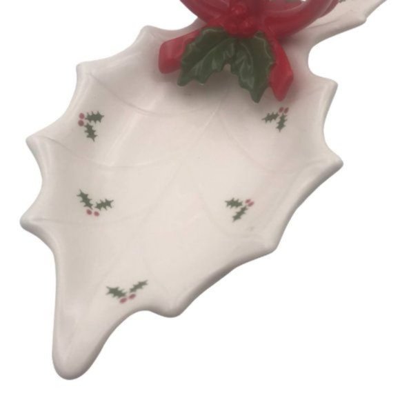 Vintage Otagiri White Hostess Double Dish Holly Berries - Picture 3 of 8